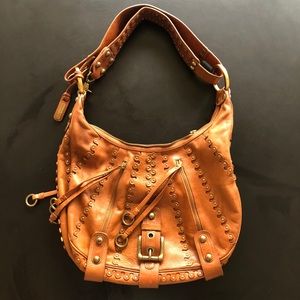 ISABELLA FIORE Cognac hobo Leather Stud Bag!